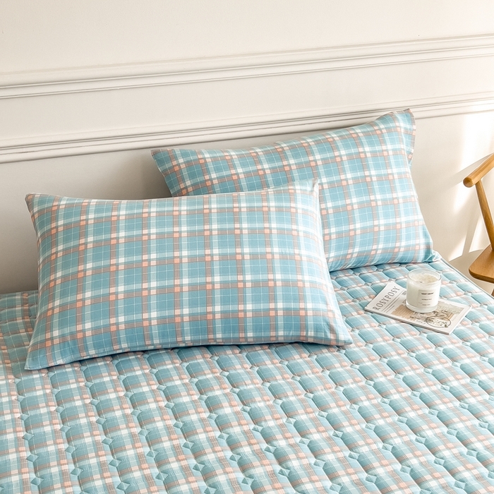 91家纺网 家纺一手货源 找家纺 希廷顿 2025新款色织水洗棉夹棉棉花床笠床笠单件单床笠 青春浅蓝