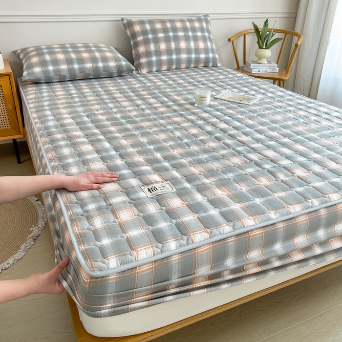 希廷顿 2025新款色织水洗棉夹棉棉花床笠床笠单件单床笠 三分灰格