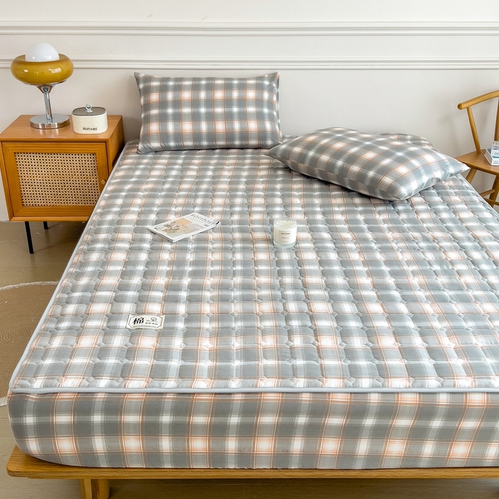 91家纺网 家纺一手货源 找家纺 希廷顿 2025新款色织水洗棉夹棉棉花床笠床笠单件单床笠 三分灰格