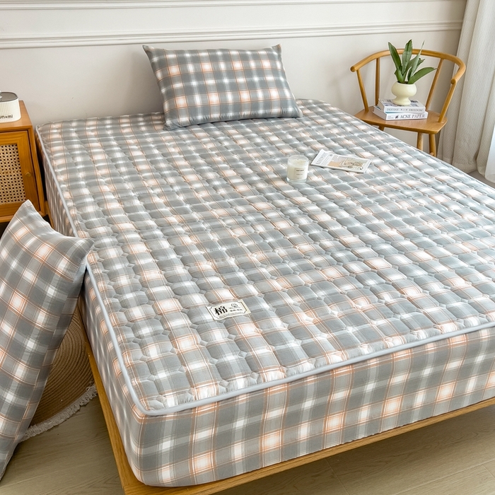 91家纺网 家纺一手货源 找家纺 希廷顿 2025新款色织水洗棉夹棉棉花床笠床笠单件单床笠 三分灰格