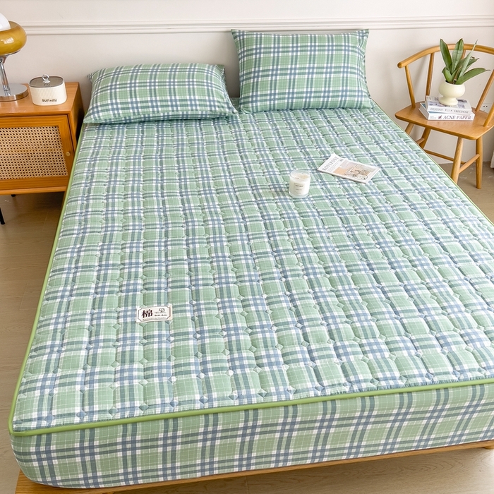 91家纺网 家纺一手货源 找家纺 希廷顿 2025新款色织水洗棉夹棉棉花床笠床笠单件单床笠 时光绿