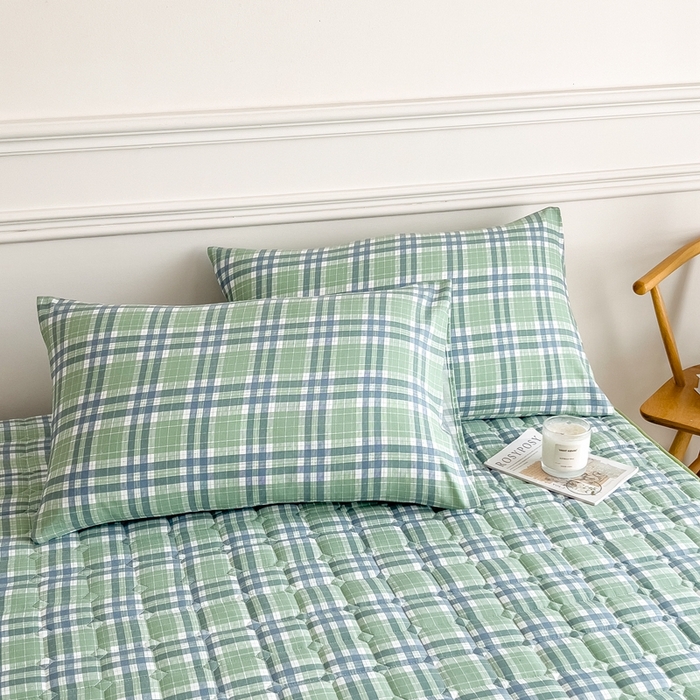 91家纺网 家纺一手货源 找家纺 希廷顿 2025新款色织水洗棉夹棉棉花床笠床笠单件单床笠 时光绿