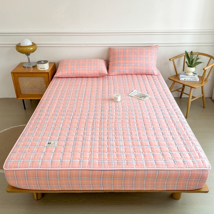 91家纺网 家纺一手货源 找家纺 希廷顿 2025新款色织水洗棉夹棉棉花床笠床笠单件单床笠 威尼斯粉