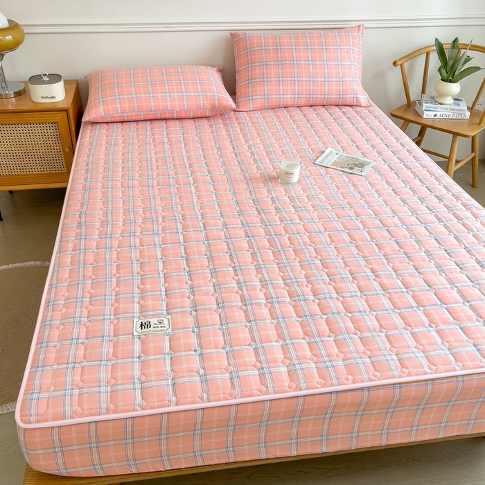 91家纺网 家纺一手货源 找家纺 希廷顿 2025新款色织水洗棉夹棉棉花床笠床笠单件单床笠 威尼斯粉