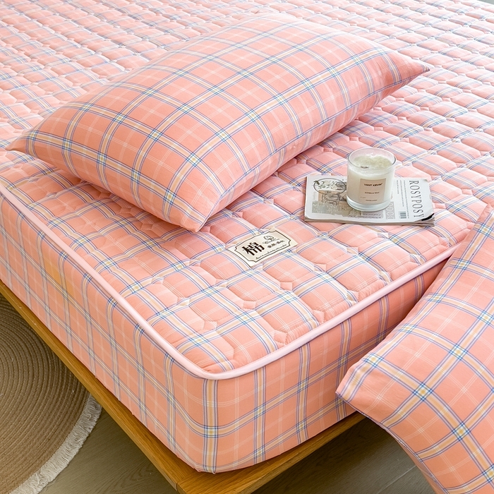 91家纺网 家纺一手货源 找家纺 希廷顿 2025新款色织水洗棉夹棉棉花床笠床笠单件单床笠 威尼斯粉