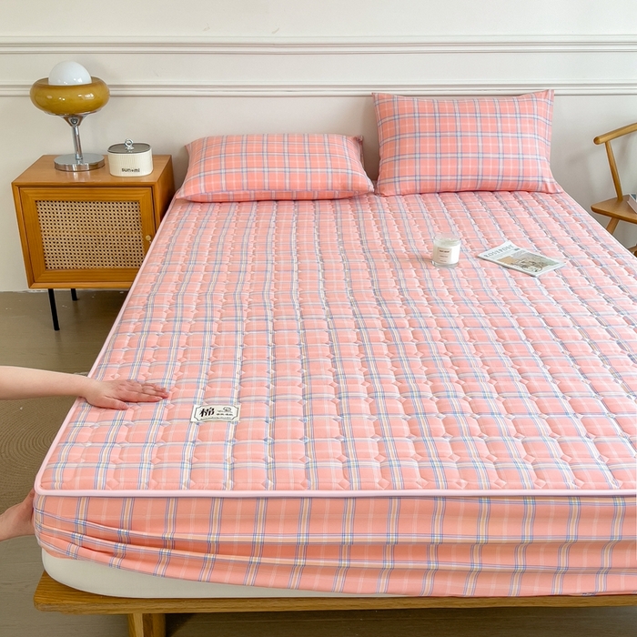 91家纺网 家纺一手货源 找家纺 希廷顿 2025新款色织水洗棉夹棉棉花床笠床笠单件单床笠 威尼斯粉