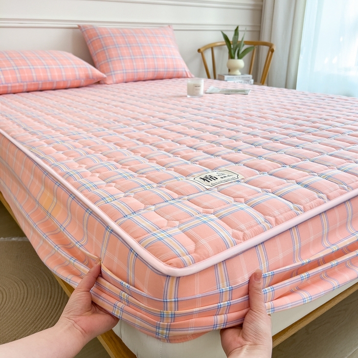 91家纺网 家纺一手货源 找家纺 希廷顿 2025新款色织水洗棉夹棉棉花床笠床笠单件单床笠 威尼斯粉