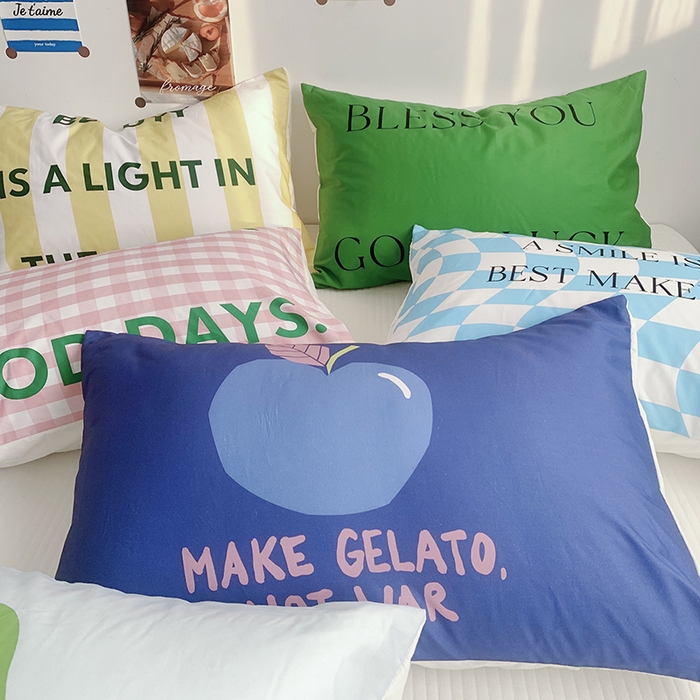 91家纺网 家纺一手货源 找家纺 柚可家居 2024新款数码定版全棉单枕套系列-多巴胺系列一 绿梨子