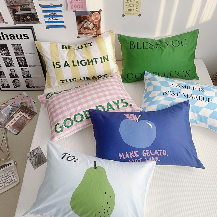 91家纺网 家纺一手货源 找家纺 柚可家居 2024新款数码定版全棉单枕套系列-多巴胺系列一 绿梨子