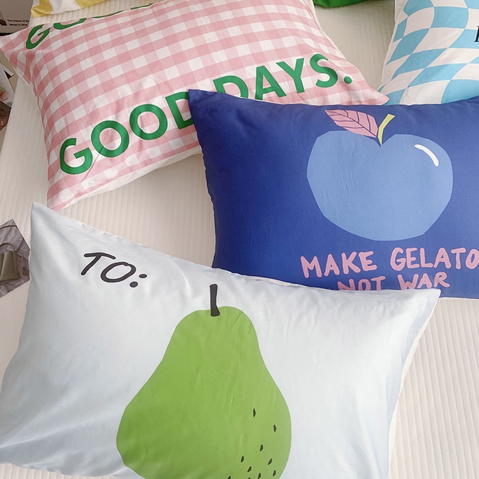 91家纺网 家纺一手货源 找家纺 柚可家居 2024新款数码定版全棉单枕套系列-多巴胺系列一 绿梨子