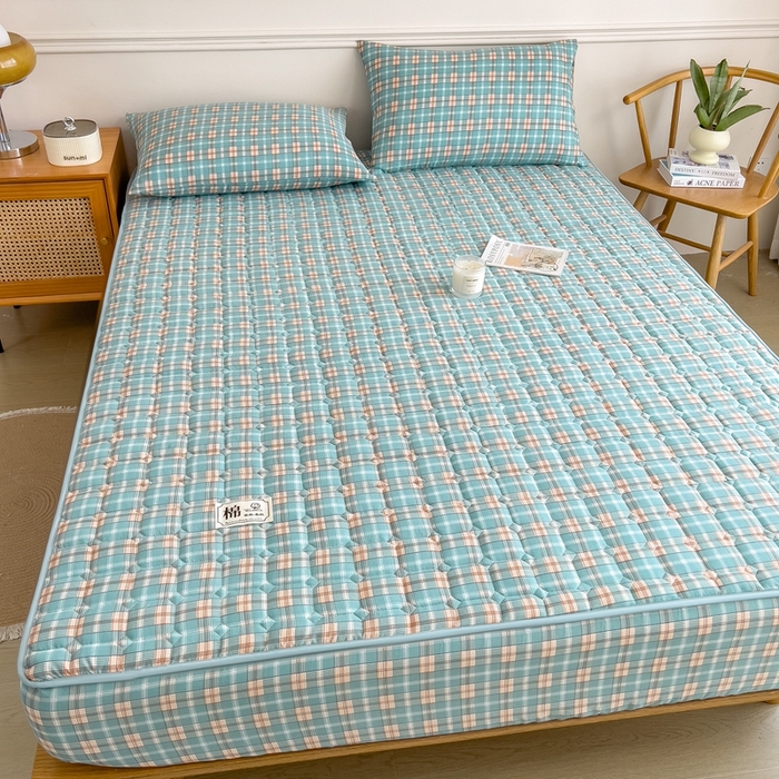 91家纺网 家纺一手货源 找家纺 希廷顿 2025新款色织水洗棉夹棉棉花床笠床笠单件单床笠 威尼斯绿