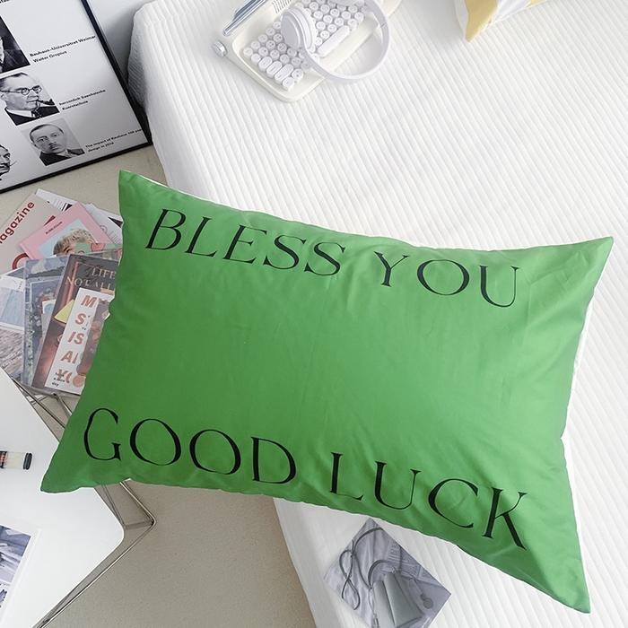 柚可家居 2024新款数码定版全棉单枕套系列-多巴胺系列一 绿色字母