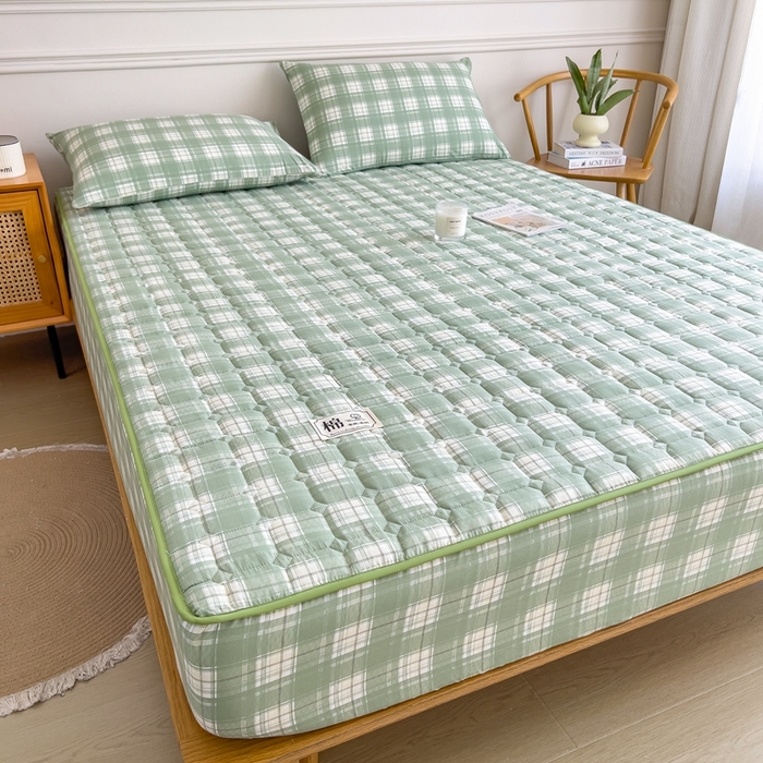 91家纺网 家纺一手货源 找家纺 希廷顿 2025新款色织水洗棉夹棉棉花床笠床笠单件单床笠 心语-绿