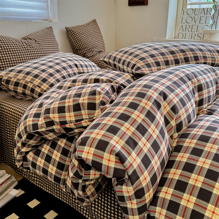 多品2025新款无印风超柔水洗棉宿舍三件套 柏林+黑小格