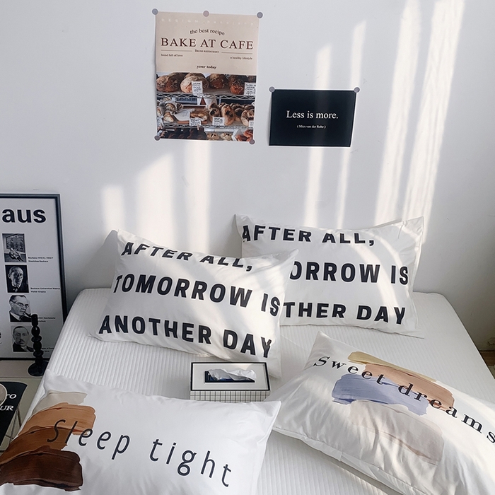 91家纺网 家纺一手货源 找家纺 柚可家居 2024新款数码定版全棉单枕套系列 字母tomor