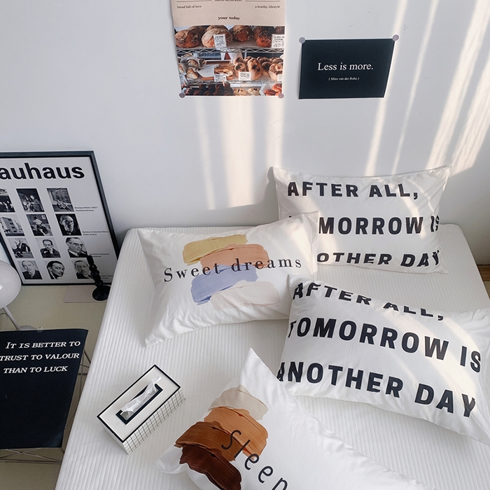 91家纺网 家纺一手货源 找家纺 柚可家居 2024新款数码定版全棉单枕套系列 字母tomor