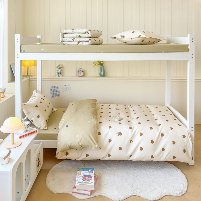 91家纺网 家纺一手货源 找家纺 鑫宇 2025新款全棉纯棉13372宽幅学生上下铺三件套 点点爱