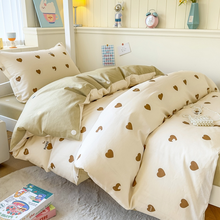 91家纺网 家纺一手货源 找家纺 鑫宇 2025新款全棉纯棉13372宽幅学生上下铺三件套 点点爱