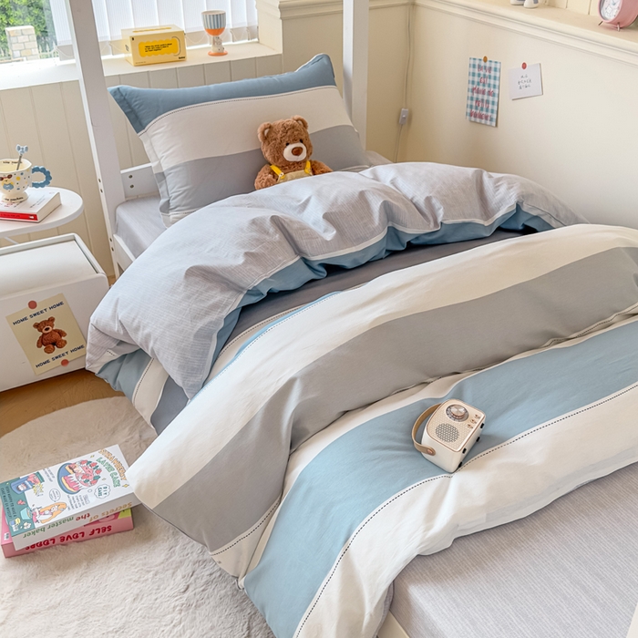 91家纺网 家纺一手货源 找家纺 鑫宇 2025新款全棉纯棉13372宽幅学生上下铺三件套 迷人线条