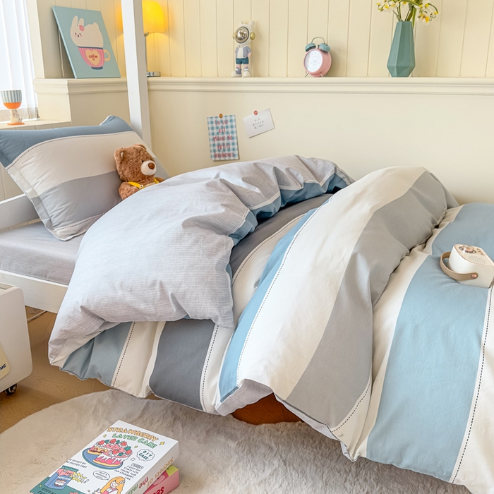 91家纺网 家纺一手货源 找家纺 鑫宇 2025新款全棉纯棉13372宽幅学生上下铺三件套 迷人线条