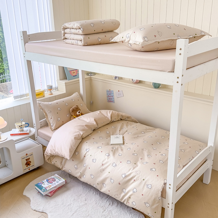 91家纺网 家纺一手货源 找家纺 鑫宇 2025新款全棉纯棉13372宽幅学生上下铺三件套 米菲