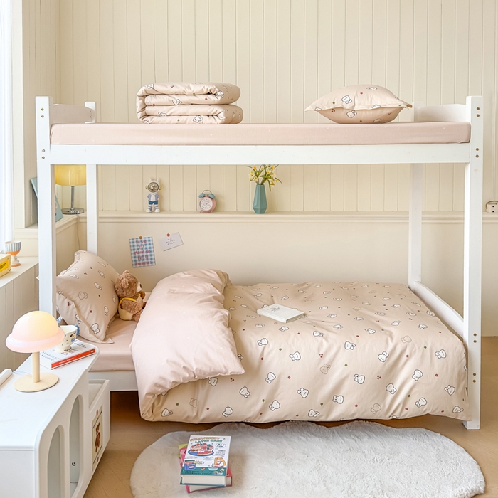 91家纺网 家纺一手货源 找家纺 鑫宇 2025新款全棉纯棉13372宽幅学生上下铺三件套 米菲