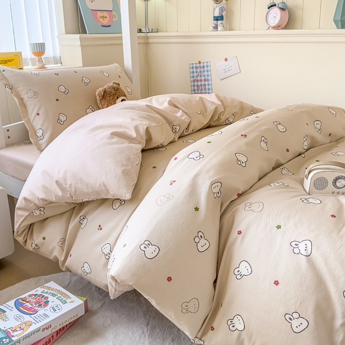 91家纺网 家纺一手货源 找家纺 鑫宇 2025新款全棉纯棉13372宽幅学生上下铺三件套 米菲