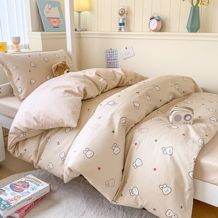 91家纺网 家纺一手货源 找家纺 鑫宇 2025新款全棉纯棉13372宽幅学生上下铺三件套 米菲