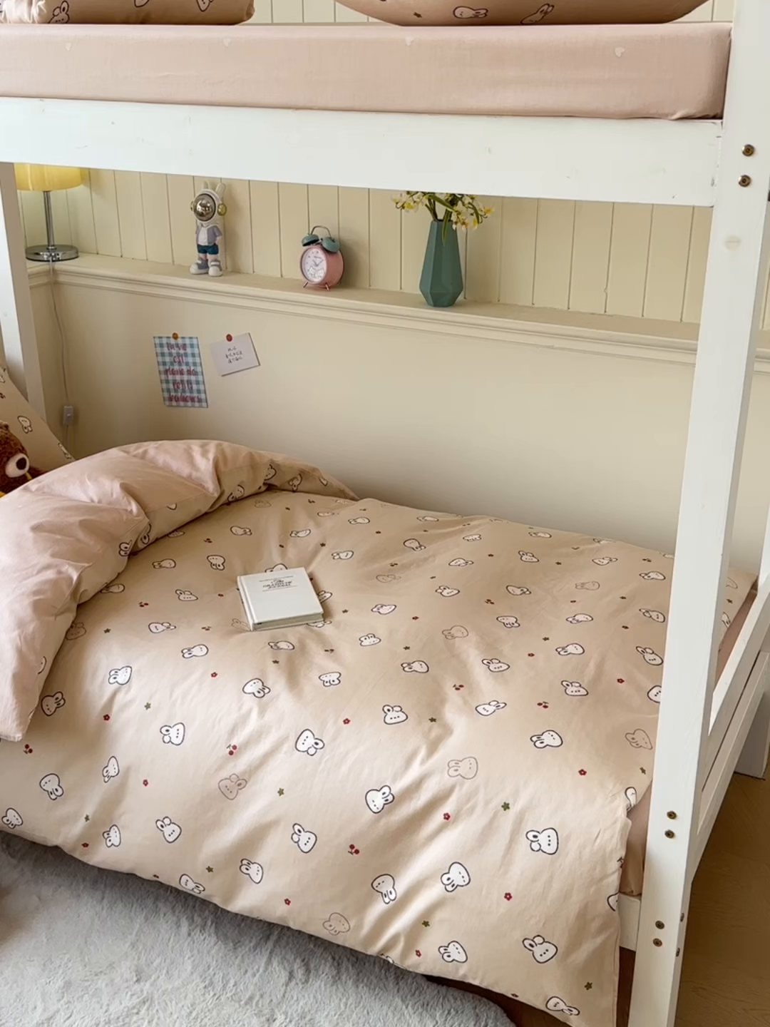 91家纺网 家纺一手货源 找家纺 鑫宇 2025新款全棉纯棉13372宽幅学生上下铺三件套 米菲