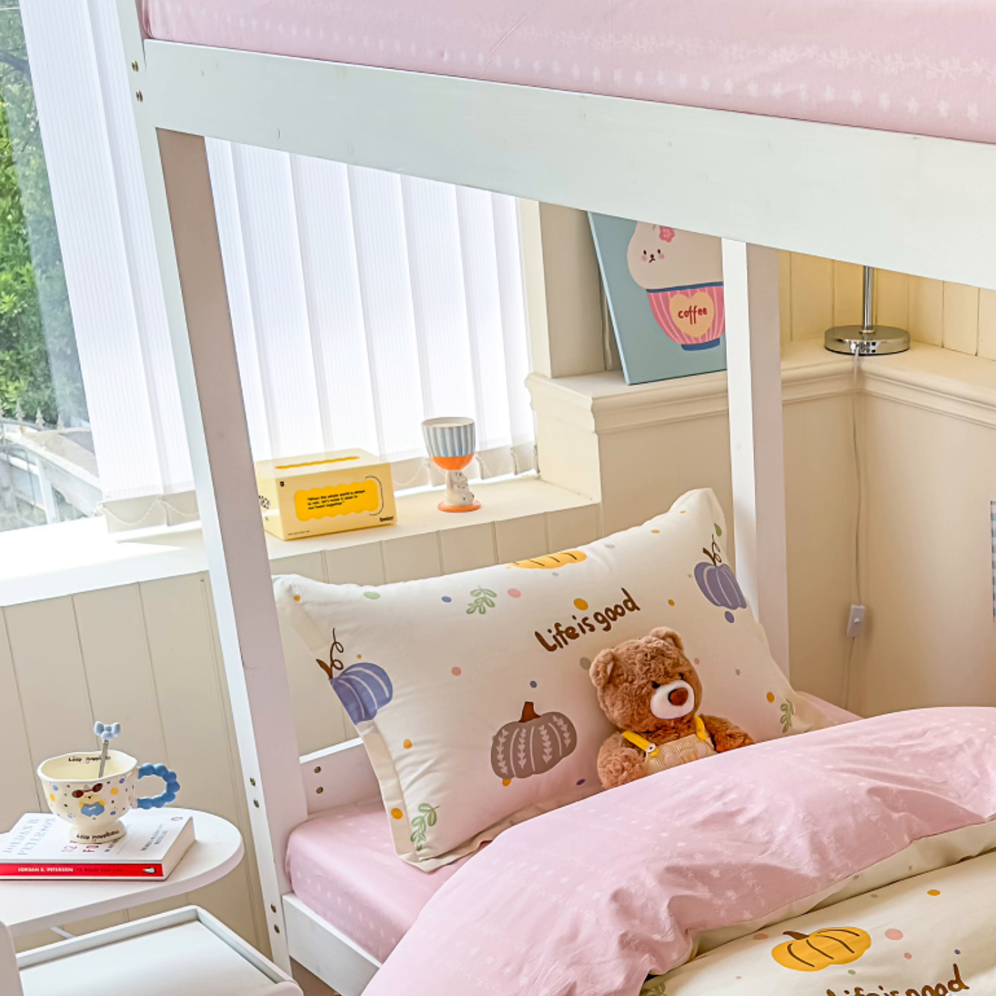 91家纺网 家纺一手货源 找家纺 鑫宇 2025新款全棉纯棉13372宽幅学生上下铺三件套 南瓜派对