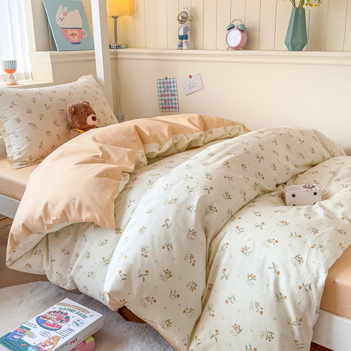 91家纺网 家纺一手货源 找家纺 鑫宇 2025新款全棉纯棉13372宽幅学生上下铺三件套 浅浅花样