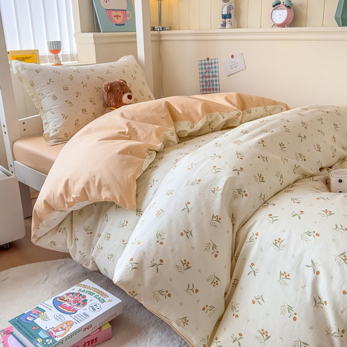 91家纺网 家纺一手货源 找家纺 鑫宇 2025新款全棉纯棉13372宽幅学生上下铺三件套 浅浅花样