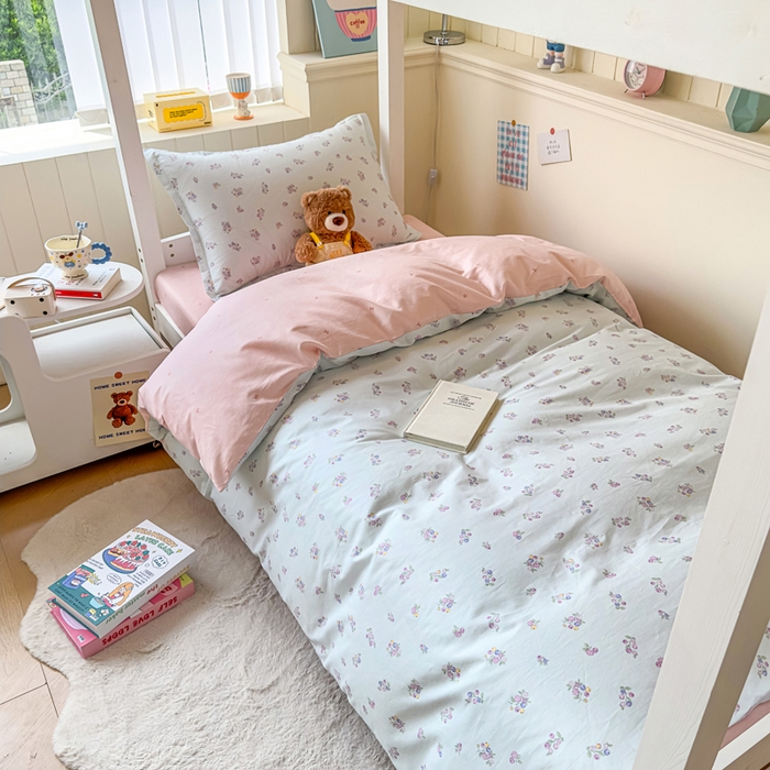 91家纺网 家纺一手货源 找家纺 鑫宇 2025新款全棉纯棉13372宽幅学生上下铺三件套 清风花夏