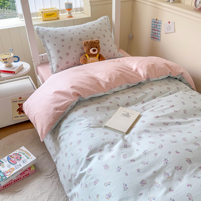 91家纺网 家纺一手货源 找家纺 鑫宇 2025新款全棉纯棉13372宽幅学生上下铺三件套 清风花夏