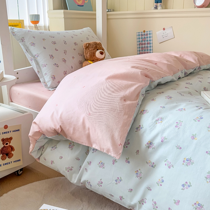 91家纺网 家纺一手货源 找家纺 鑫宇 2025新款全棉纯棉13372宽幅学生上下铺三件套 清风花夏