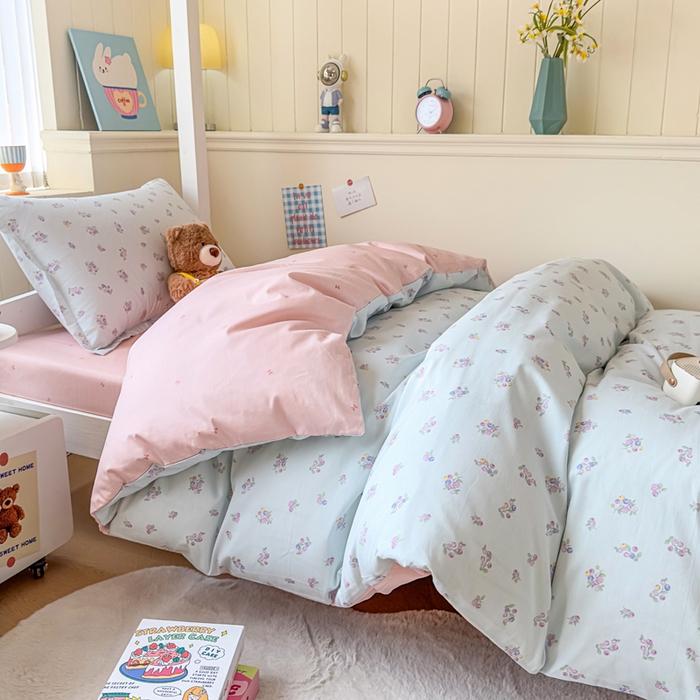 91家纺网 家纺一手货源 找家纺 鑫宇 2025新款全棉纯棉13372宽幅学生上下铺三件套 清风花夏