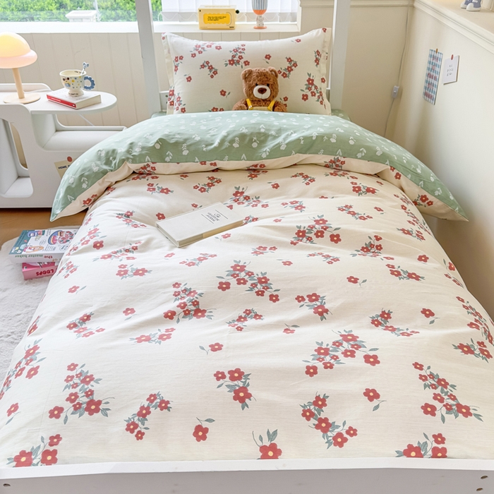 91家纺网 家纺一手货源 找家纺 鑫宇 2025新款全棉纯棉13372宽幅学生上下铺三件套 清风细语