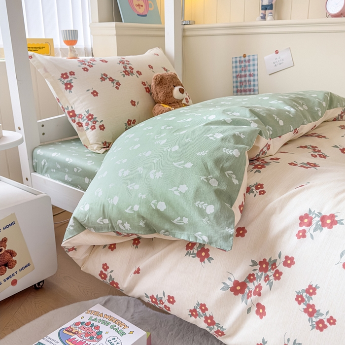 91家纺网 家纺一手货源 找家纺 鑫宇 2025新款全棉纯棉13372宽幅学生上下铺三件套 清风细语