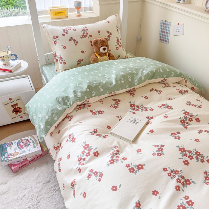 91家纺网 家纺一手货源 找家纺 鑫宇 2025新款全棉纯棉13372宽幅学生上下铺三件套 清风细语