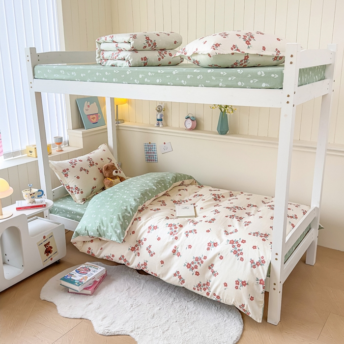 91家纺网 家纺一手货源 找家纺 鑫宇 2025新款全棉纯棉13372宽幅学生上下铺三件套 清风细语