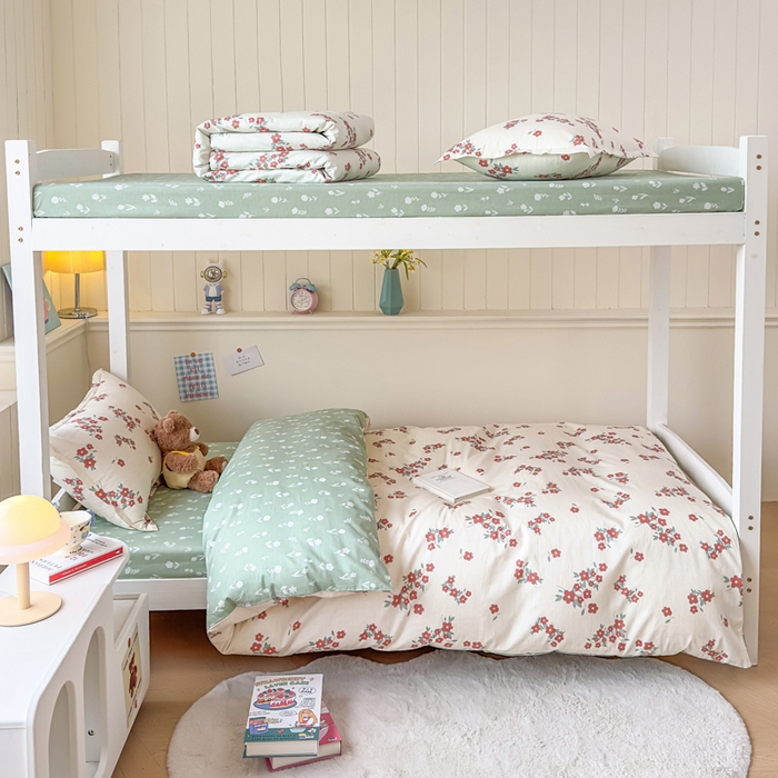 91家纺网 家纺一手货源 找家纺 鑫宇 2025新款全棉纯棉13372宽幅学生上下铺三件套 清风细语