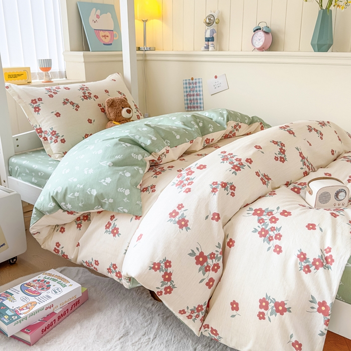 91家纺网 家纺一手货源 找家纺 鑫宇 2025新款全棉纯棉13372宽幅学生上下铺三件套 清风细语