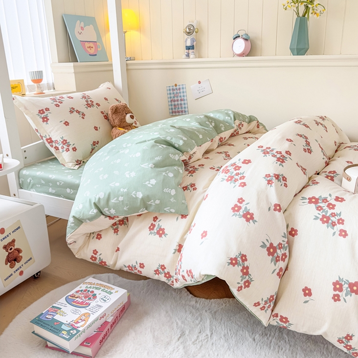 91家纺网 家纺一手货源 找家纺 鑫宇 2025新款全棉纯棉13372宽幅学生上下铺三件套 清风细语