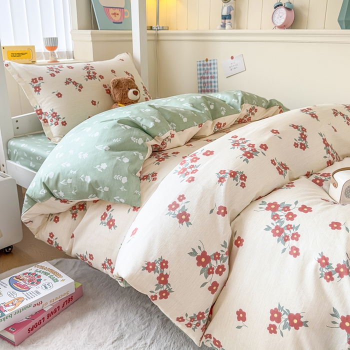 91家纺网 家纺一手货源 找家纺 鑫宇 2025新款全棉纯棉13372宽幅学生上下铺三件套 清风细语