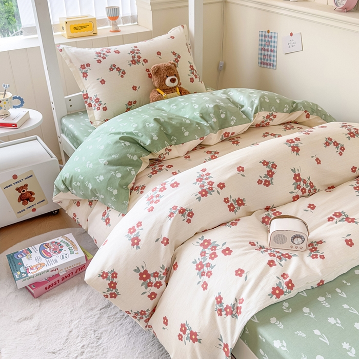 91家纺网 家纺一手货源 找家纺 鑫宇 2025新款全棉纯棉13372宽幅学生上下铺三件套 清风细语