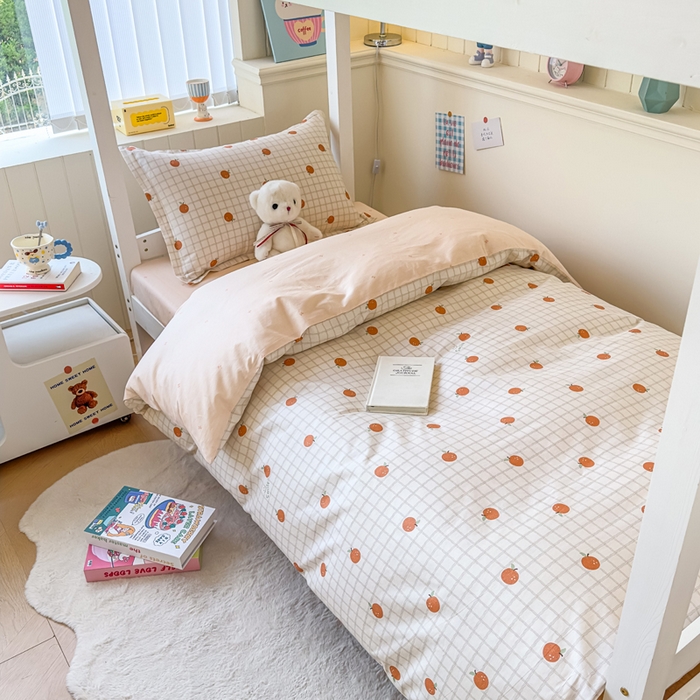 91家纺网 家纺一手货源 找家纺 鑫宇 2025新款全棉纯棉13372宽幅学生上下铺三件套 秋实