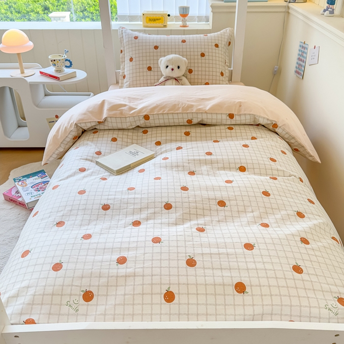 91家纺网 家纺一手货源 找家纺 鑫宇 2025新款全棉纯棉13372宽幅学生上下铺三件套 秋实