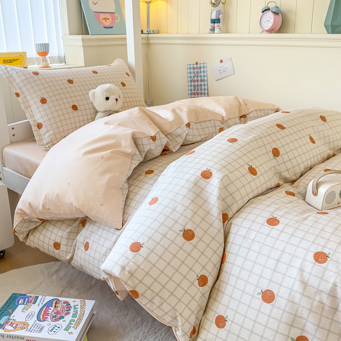 91家纺网 家纺一手货源 找家纺 鑫宇 2025新款全棉纯棉13372宽幅学生上下铺三件套 秋实