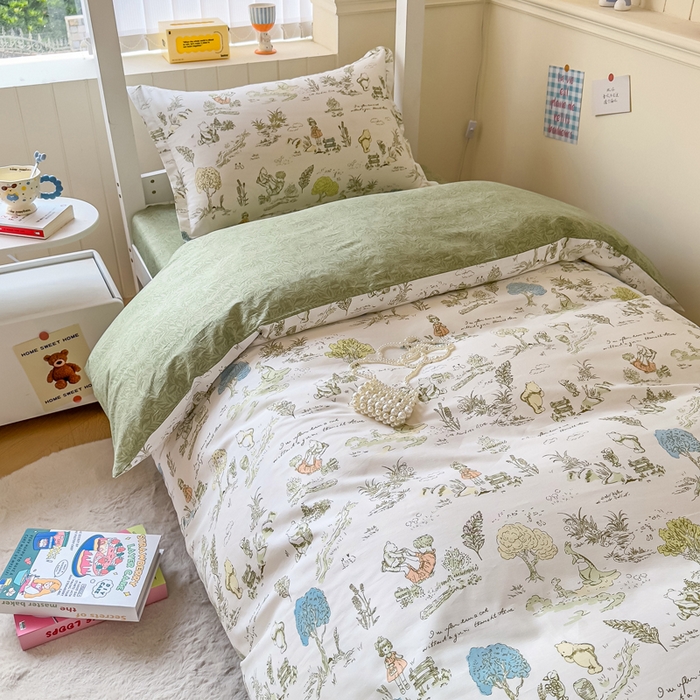 91家纺网 家纺一手货源 找家纺 鑫宇 2025新款全棉纯棉13372宽幅学生上下铺三件套 童话故事