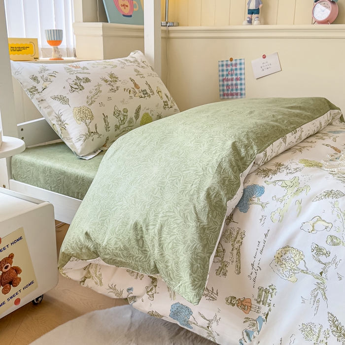 91家纺网 家纺一手货源 找家纺 鑫宇 2025新款全棉纯棉13372宽幅学生上下铺三件套 童话故事